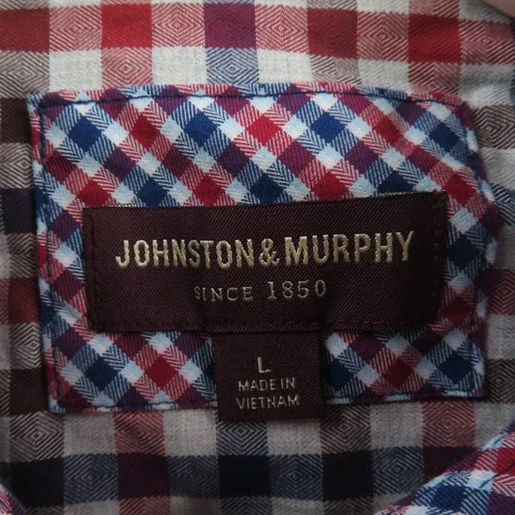 Johnston Murphy Shirt Mens Large Blue Check Long Sleeve Button Up Flip Cuff - Picture 3 of 10